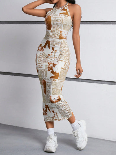 Chic & Trendy Sleeveless Newspaper Print Dress - Your Perfect Statement Piece