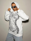 Super Loose Body Contouring Printed Hoodie - Women's Must-Have