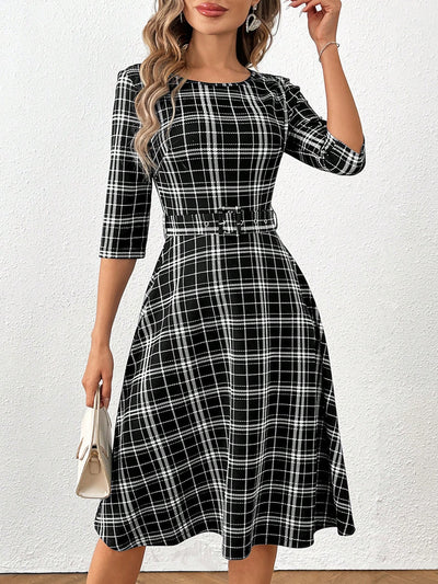 Stay stylish and classic with our Plaid Belted <a href="https://canaryhouze.com/collections/women-dresses" target="_blank" rel="noopener">Dress</a> for women. The chic design and timeless plaid pattern offer a versatile and elegant look for any occasion. The included belt accentuates your curves for a flattering fit. Perfect for the fashionable woman who values both sophistication and comfort.