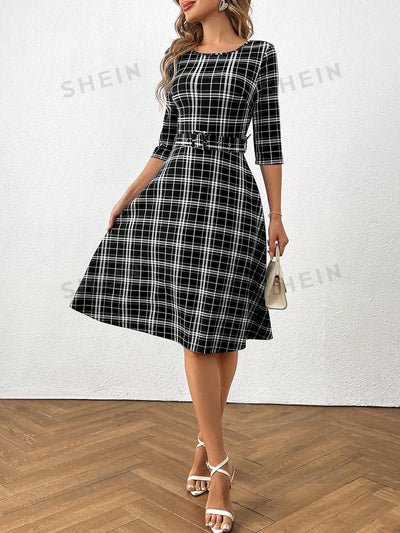 Chic and Classic: Women's Plaid Belted Dress