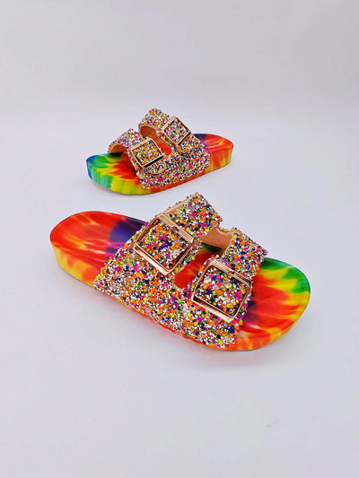 Street Chic Graffiti Double-Buckle Slippers: Stylish Comfort for Leisure and Vacation