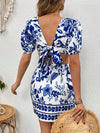 Tropical Vibes: Women's Printed Hollow Out Waist Dress