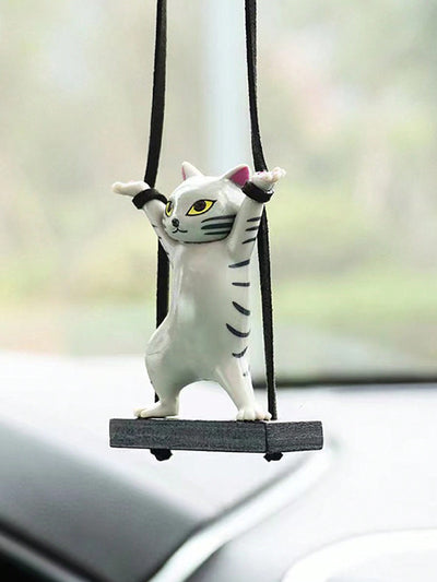 Cutesy Cat Car Ornament: A Swinging Dancing Feline for Rearview Mirror Decor in Autumn