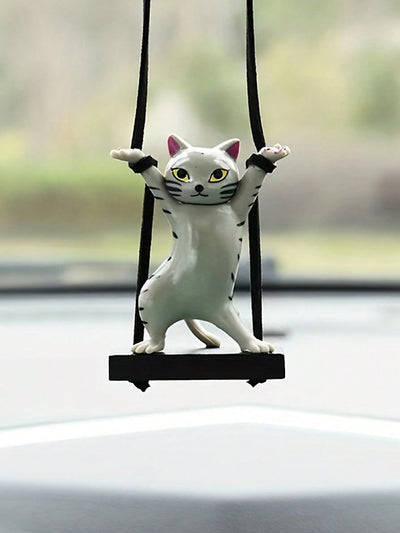 Cutesy Cat Car Ornament: A Swinging Dancing Feline for Rearview Mirror Decor in Autumn