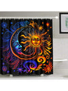 Bohemian Oasis 4-Piece Shower Curtain Set: Black Background with Moon and Sun Pattern