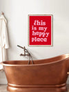 "This Is My Happy Place" Room Decor Wall Art - 70s Typography Aesthetic Positive Quotes in Pink and Red