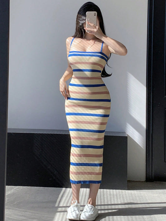 Experience sunny days in style with our Sunny Days Ahead dress. Made from a ribbed knit material and featuring a chic stripe pattern, this dress also has adjustable spaghetti straps for the perfect fit. Perfect for warm weather, this dress will keep you comfortable and fashionable all day long.