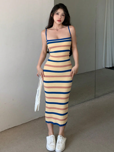 Sunny Days Ahead: Stripe Ribbed Knit Spaghetti Strap Dress