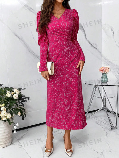 Classic Chic: Polka Dot Leg Of Mutton Sleeve Dress