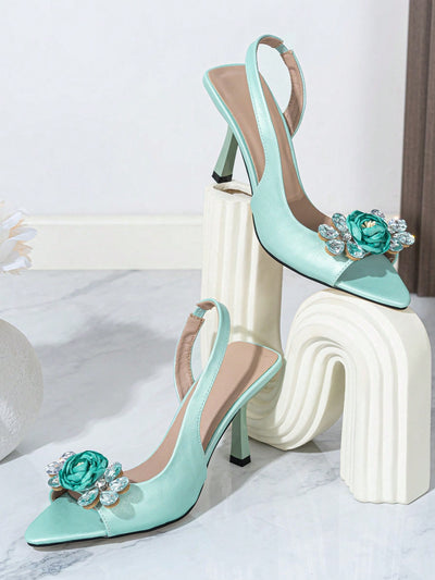 Sparkling Blooms: Rhinestone Decorated High Heel Sandals