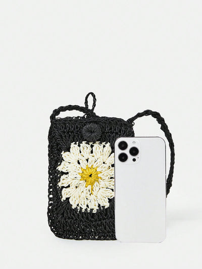 Beach Chic: Crochet Color Block Flower Crossbody Bag for Summer Vacations