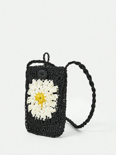 Beach Chic: Crochet Color Block Flower Crossbody Bag for Summer Vacations