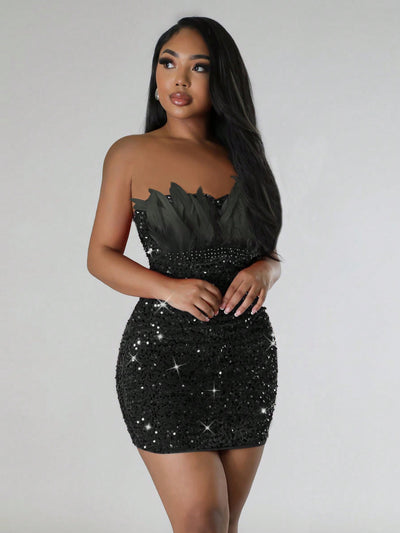 Glamour Girl Rhinestone Ruched Bodycon Dress