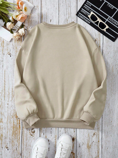 Cozy Printed Drop Shoulder Sweatshirt with Soft Lining