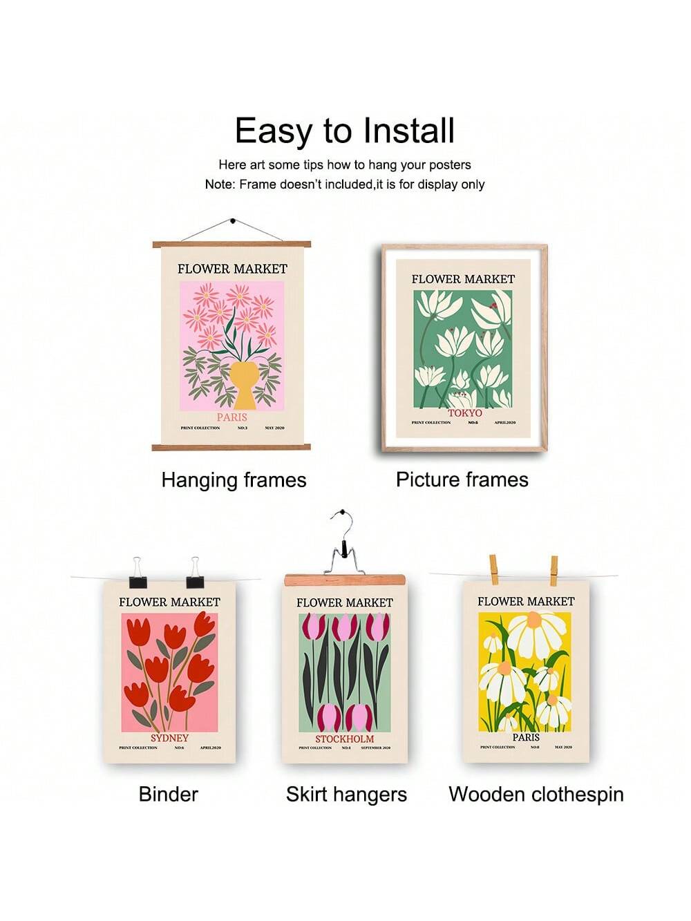 Enhance your modern home decor with Vintage Paradise's Set of 6 Retro Flower Market Poster Canvas Prints. These high-quality prints feature beautiful vintage designs that will add a touch of nostalgia to any room. Each print is carefully crafted on canvas for a timeless look that will last for years to come.