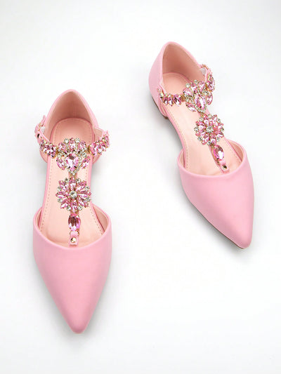 Rhinestone Glamour: Women's Luxurious Hollow-Out Party Flats