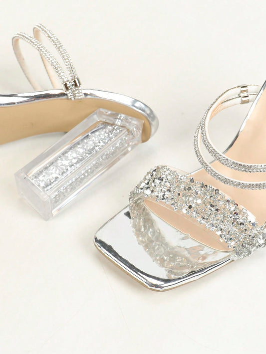Sparkle and Shine: Fashion High-Heeled Slippers with Rhinestone Embellishments