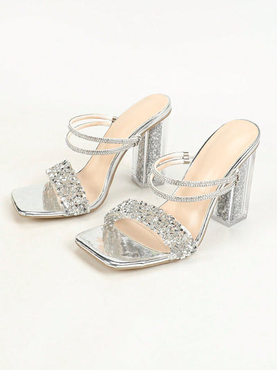 Sparkle and Shine: Fashion High-Heeled Slippers with Rhinestone Embellishments