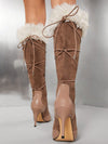 Stylish Statement: Women's Contrasting Color Pointed Toe Mid-Calf Boots