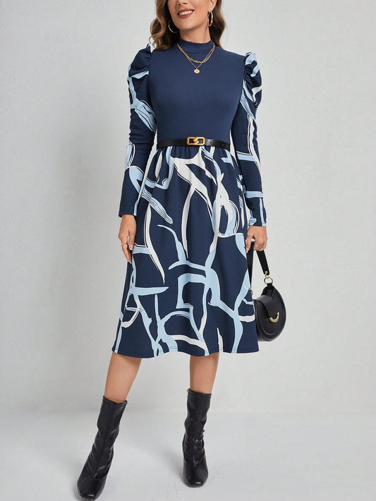 Elegantly Bold: Striped Pattern Leg Of Mutton Sleeve Dress