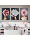 Modern Floral Lady Posters: Pink & White Canvas Art Set for Living Room Wall Decor