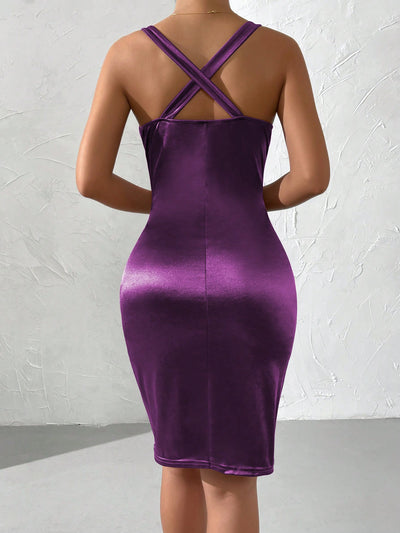 Ravishing Ruched Mini Dress with Plunging Neckline