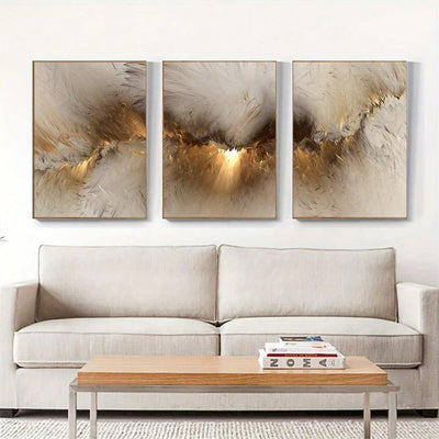 Gorgeous Golden Cloud Canvas Wall Art Set - 3pcs Modern Abstract Paintings for Home or Office Décor