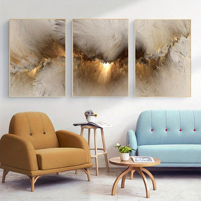 Gorgeous Golden Cloud Canvas Wall Art Set - 3pcs Modern Abstract Paintings for Home or Office Décor