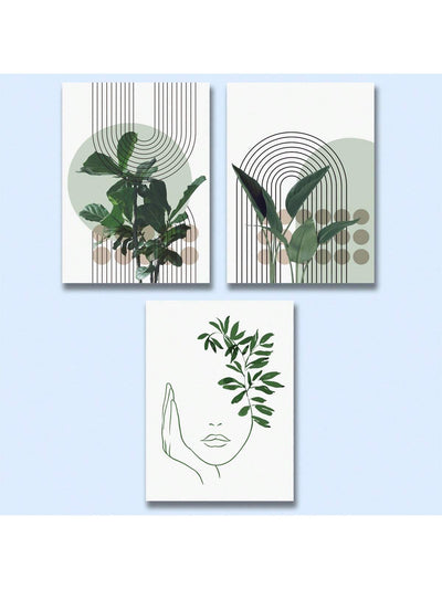 Modern Abstract Green Plant and People Art Print Set for Home Decor