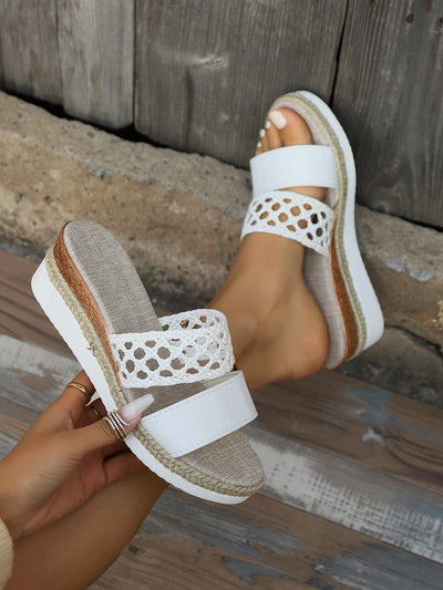 White Straw Woven Butterfly Heeled Wedge Sandals: Stylish and Comfortable
