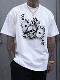 Make a bold statement with this Men's Skulls & Poker Cards printed t-shirt. Show off your edgy style with the unique and eye-catching design. Perfect for any man looking to make a statement and stand out from the crowd. Made from high-quality materials for a comfortable fit. Embrace your individuality with this one-of-a-kind shirt.
