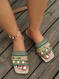 Image 2 - side profile of Bohemian Green Chain Embroidery Flat Sandals for Summer Vacations