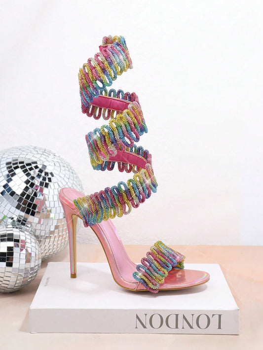 Sparkle and Shine: Women's Fashionable Rhinestone High Heel Sandals