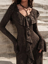 Spring/Summer Western Patchwork Dress with Ruffle Hem and Bell Sleeves