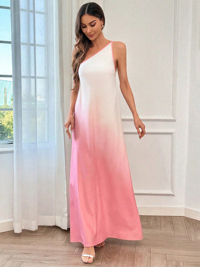 Sunset Serenade: Gradient Backless Single Shoulder Knot Long Dress