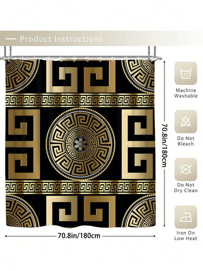 Geometric Pattern Printed Bathroom Set: Waterproof Shower Curtain with 12 Hooks