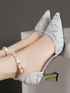 Chic Pointed-Toe Hollow-Out Chunky Heeled Pumps with Ankle Strap