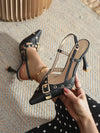 Vintage Floral Embroidered High Heel Buckle Strap Backless Shoes