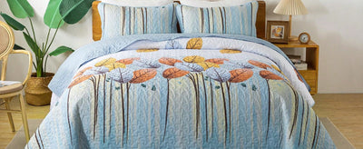 Botanical Bliss: Queen Size Colorful Leaves Quilt Set with Pillow Shams