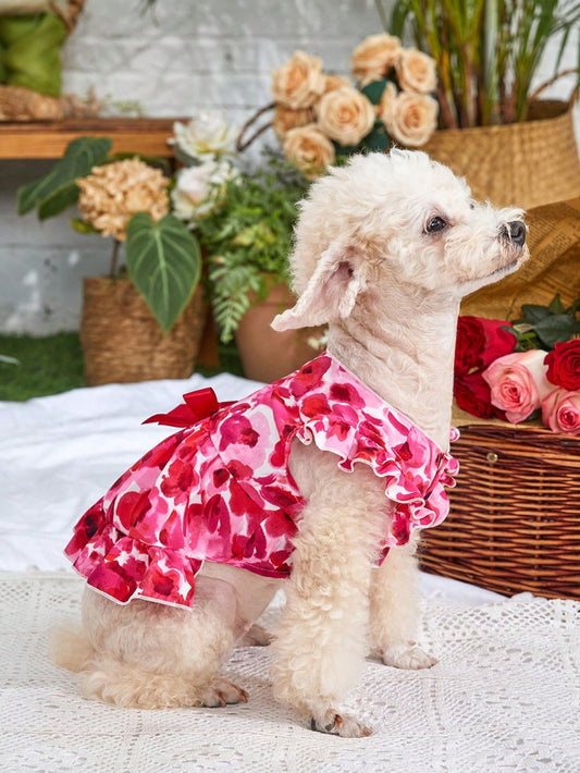 Adorable Floral Print Bow Decor Pet Dress for your Pooch