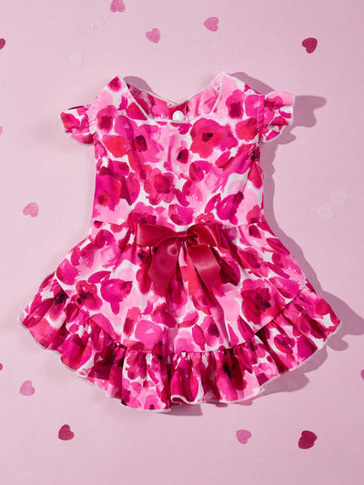 Adorable Floral Print Bow Decor Pet Dress for your Pooch