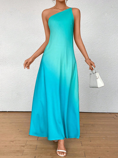 Sunset Serenade: Gradient Backless Single Shoulder Knot Long Dress