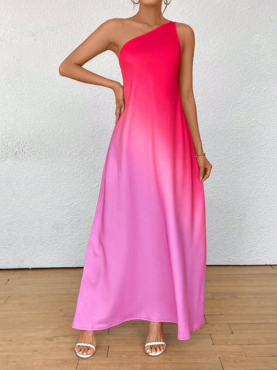 Sunset Serenade: Gradient Backless Single Shoulder Knot Long Dress