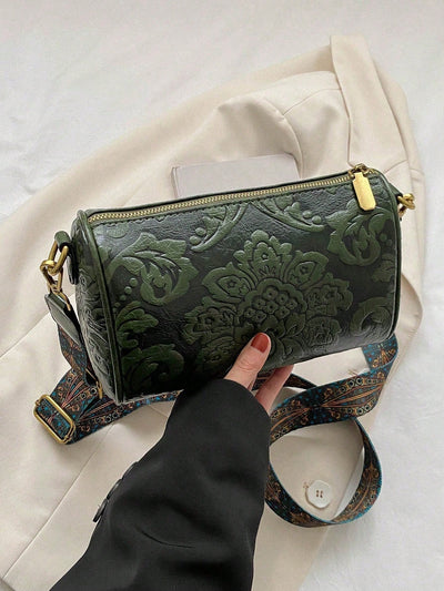 Chic Style Flower Embossed Crossbody Bag for Middle-Aged Women