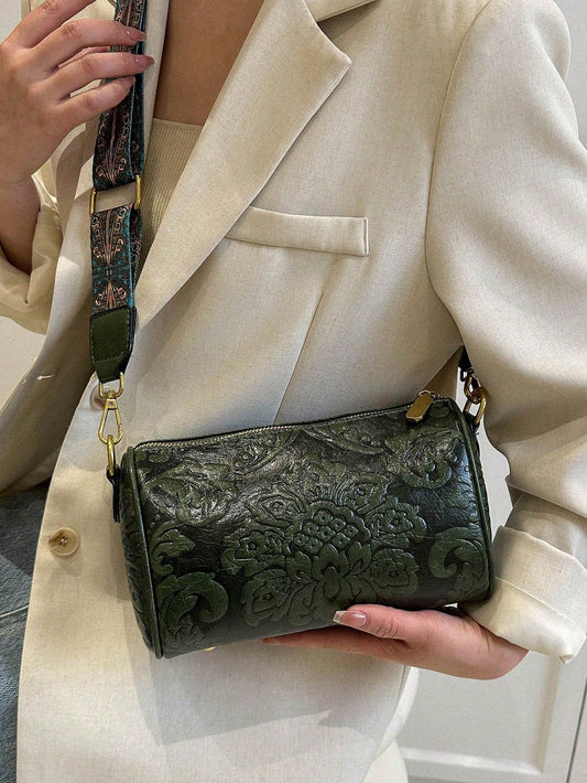 Chic Style Flower Embossed Crossbody Bag for Middle-Aged Women