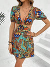 Tropical Vibes: Women's Printed Hollow Out Waist Dress