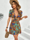 Tropical Vibes: Women's Printed Hollow Out Waist Dress