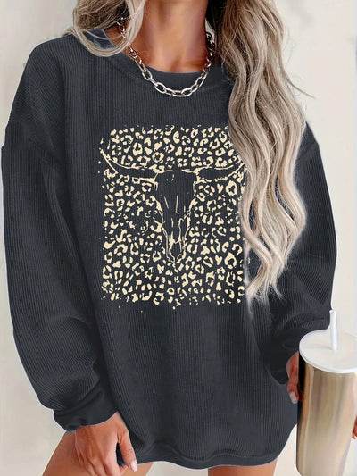 Chic & Edgy Casual Skull Print Pullover Sweatshirt