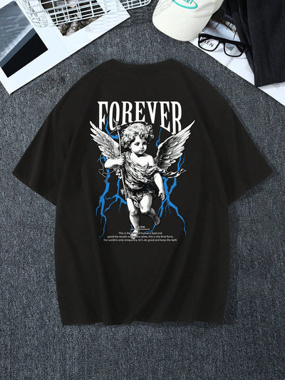 Heavenly Vibes: Men's Angel Printed Crew Neck T-Shirt for Summer