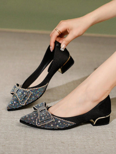 Sparkling Elegance: Rhinestone Bow High Heeled Shoes for Outdoor Parties